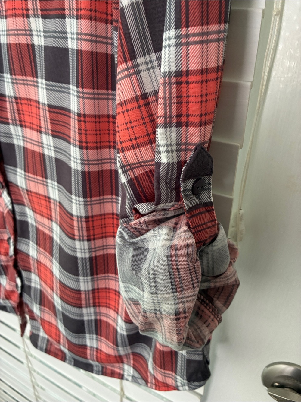 White Mark Shirt Top Plaid Long Sleeve Roll Tab SZ L Gray Orange - Picture 5 of 6
